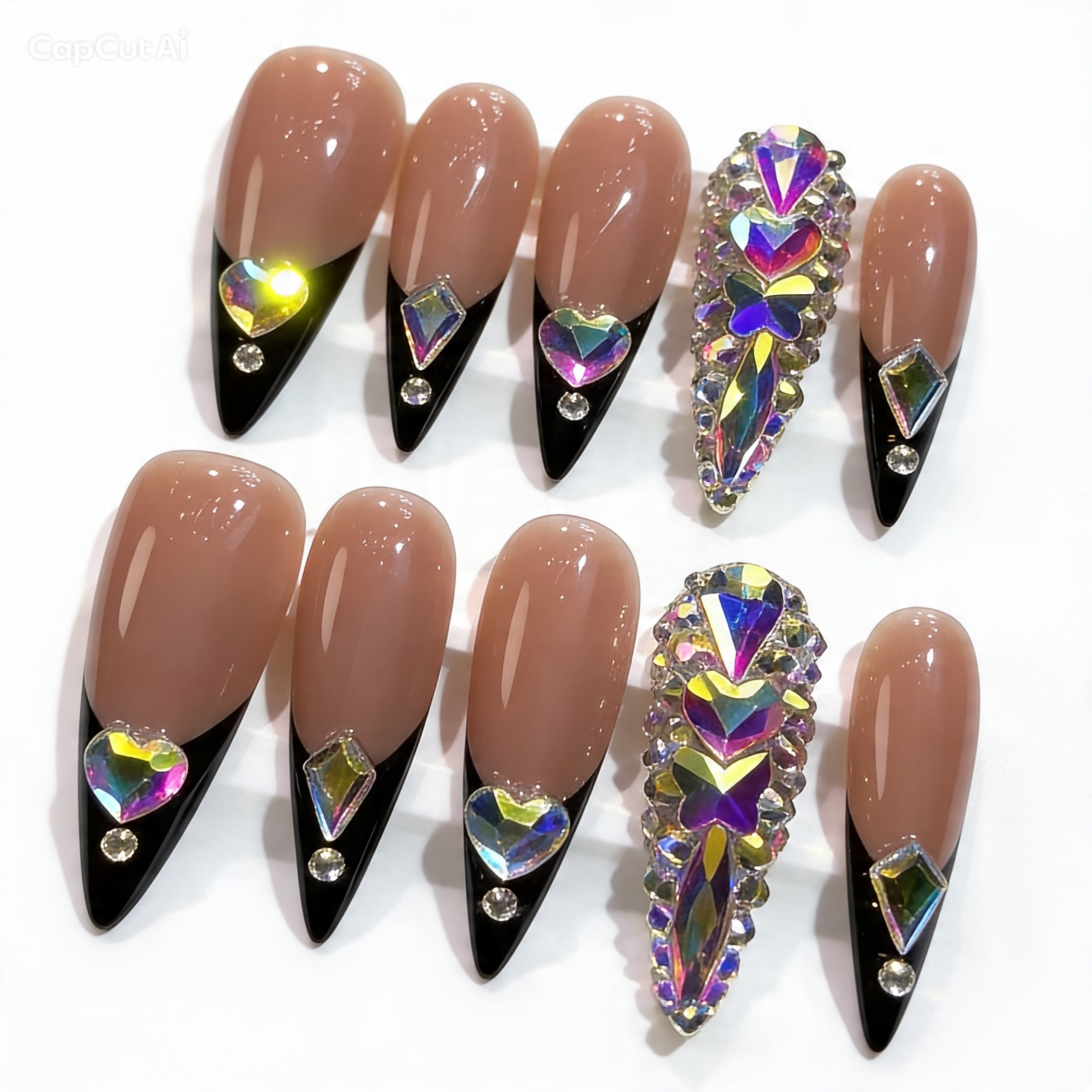 Luxury 3D Heart Diamond Nails ✨