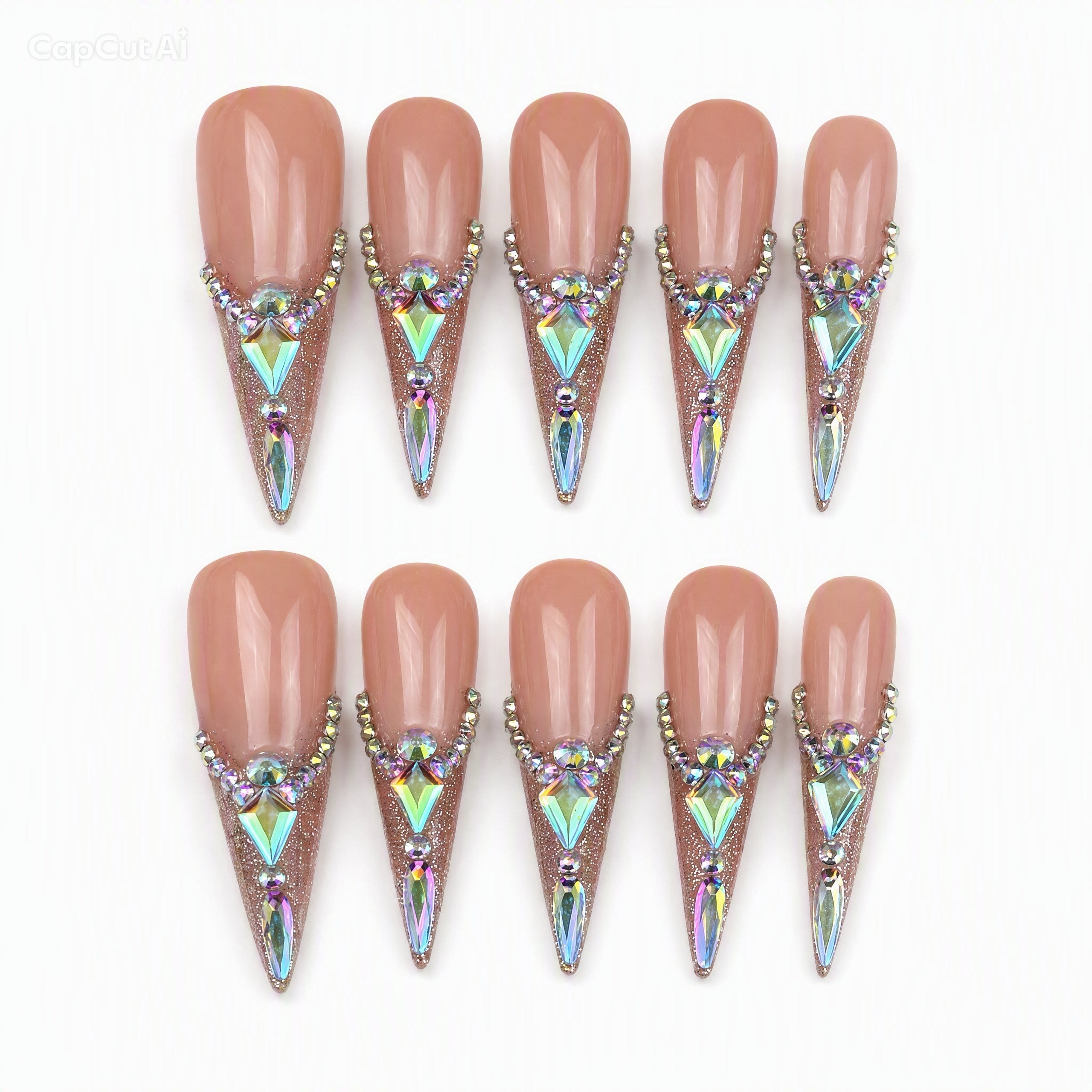 💎 Nude Crystal Luxe Nails