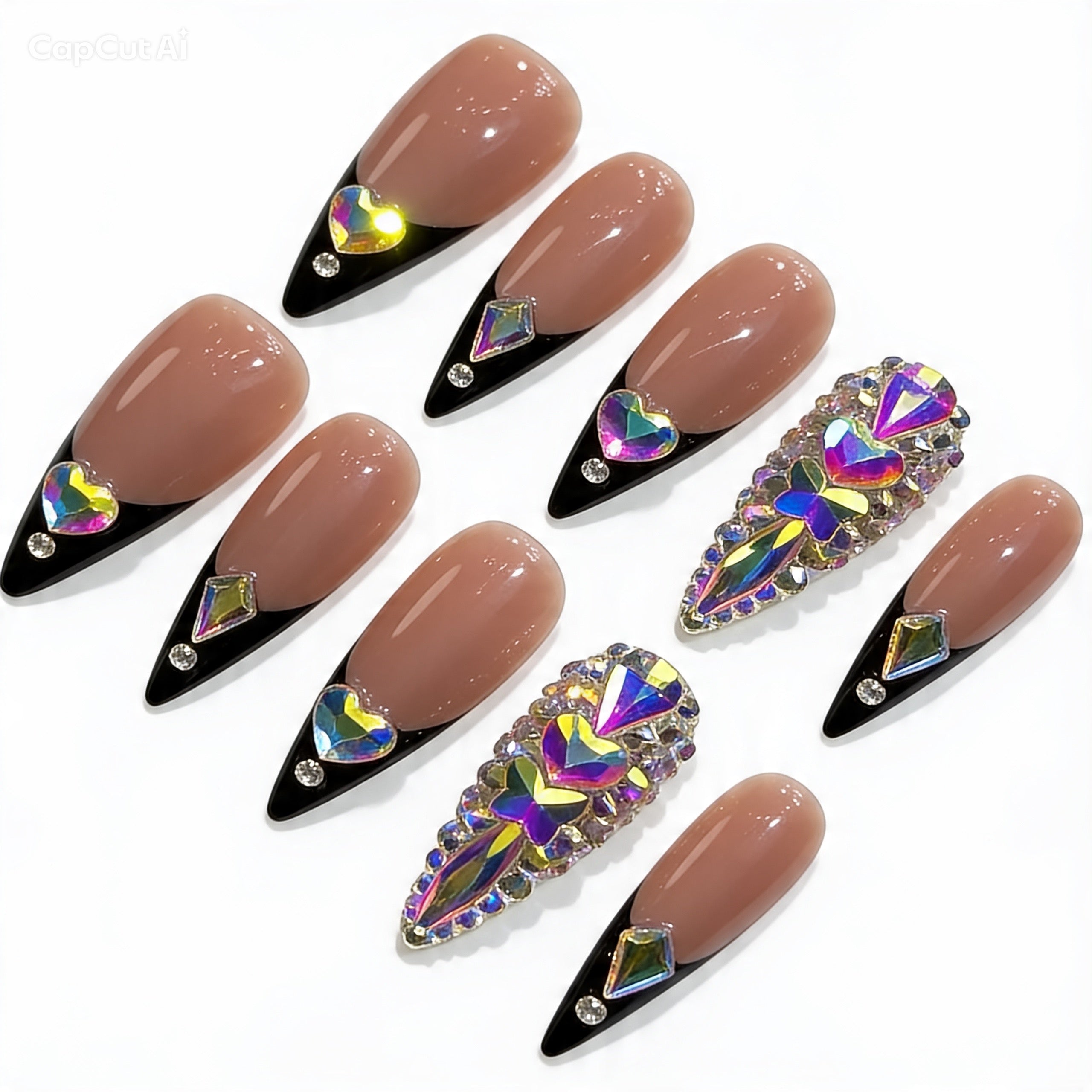 Luxury 3D Heart Diamond Nails ✨