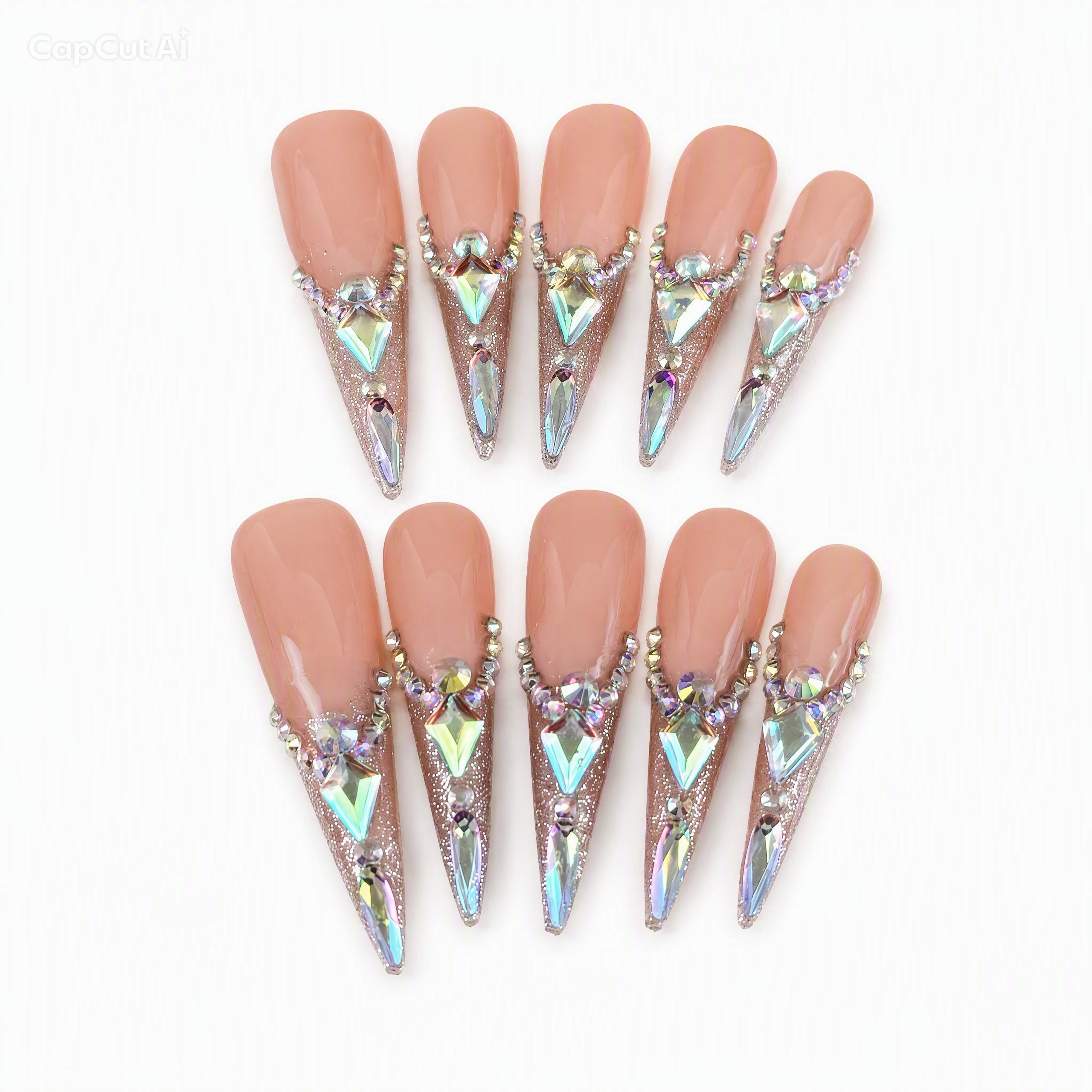 💎 Nude Crystal Luxe Nails