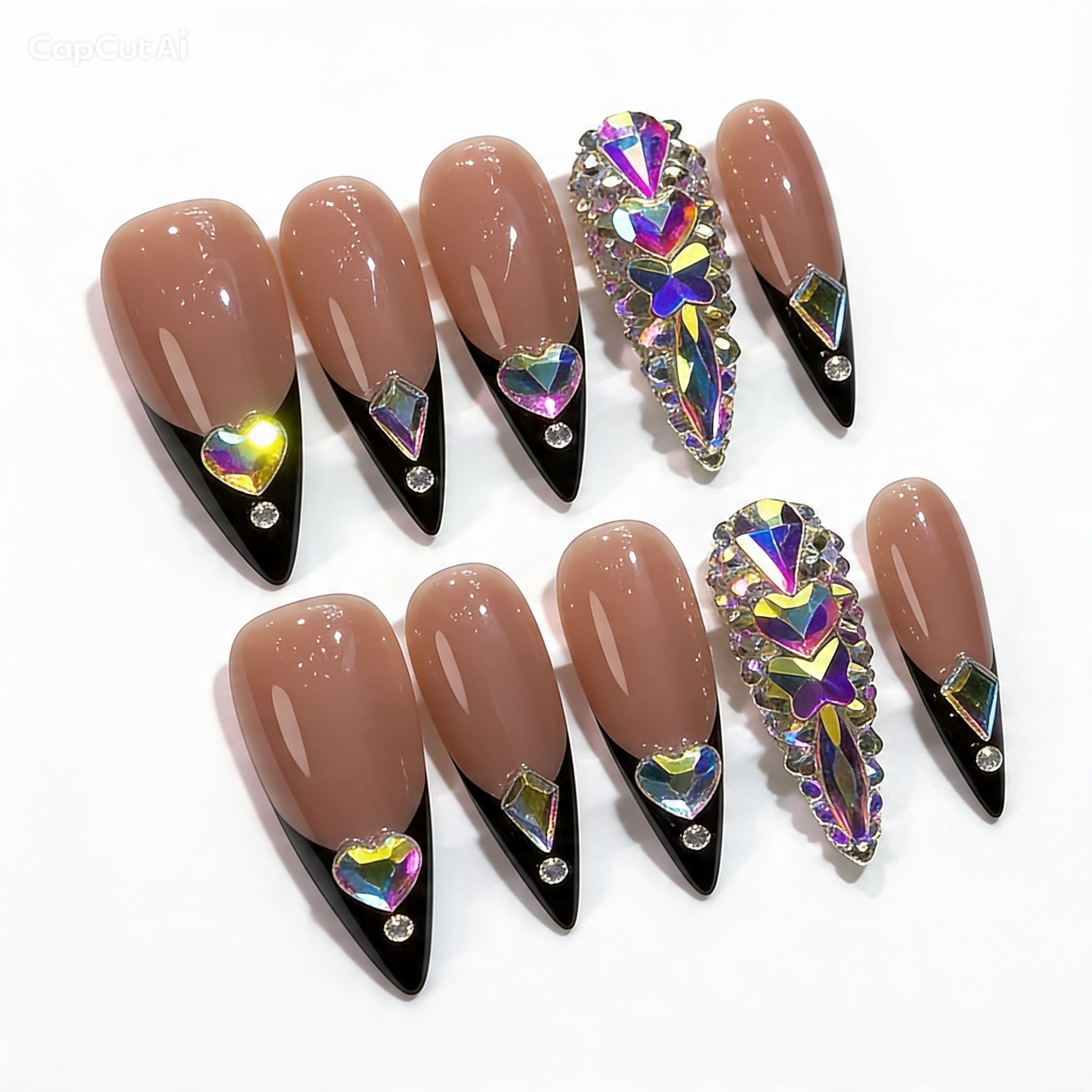 Luxury 3D Heart Diamond Nails ✨