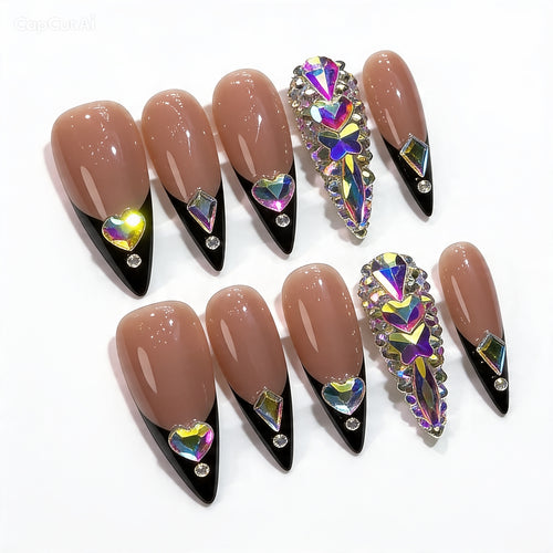 Luxury 3D Heart Diamond Nails ✨
