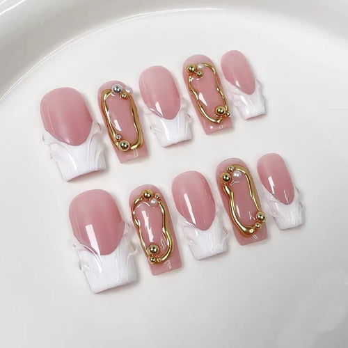 Luxury Pearl & Gold Wave Handmade Glossy 🤍