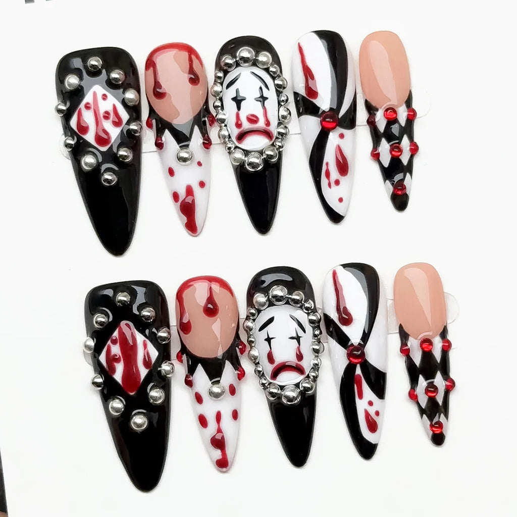 Almond Bloody Clown Nails🖤