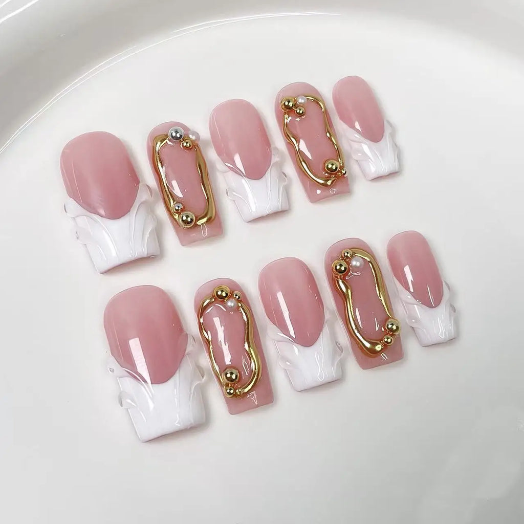 Luxury Pearl & Gold Wave Handmade Glossy 🤍